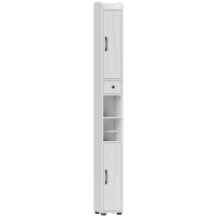 HOMCOM Coluna Casa de Banho com Compartimento Aberto Prateleiras Ajustáveis e Suporte para Papel Higiênico 20x20x185 cm Branco