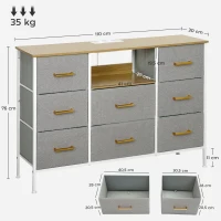 HOMCOM Cómoda com 8 Gavetas Estofada em Borreguito com Estação de Carga Porta USB Tipo-C e Estrutura de Aço 110x30x76 cm Cinzento(m-3)