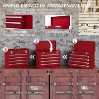 DURHAND Caixa de Ferramentas de Aço com 2 Gavetas Fechaduras Metálicas Mala de Ferramentas Portátil 51x22x39,5 cm Vermelho(m-5)