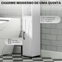 HOMCOM Coluna Casa de Banho com Compartimento Aberto Prateleiras Ajustáveis e Suporte para Papel Higiênico 20x20x185 cm Branco(m-6)