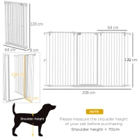 PawHut Cancelletto per Cani a 3 Pannelli Pieghevoli con Doppio Blocco, in Acciaio e Plastica, 206x120 cm, Bianco(m-3)