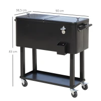 Outsunny Geleira para Bebidas Carro Refrigerado para Bebidas 75,7 L com Rodas Abridor de Garrafas e Prateleira 90x39x83 cm Preto(m-3)