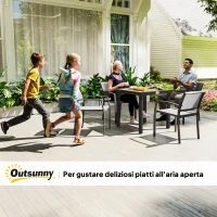Outsunny Tavolo da Giardino per 4 Persone in Alluminio e Plastica, Nero e Color Legno(m-9)