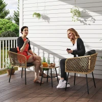 Outsunny Three-Piece Cut-Out Rattan Chair and Table Set - Brown/Black(m-2)