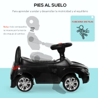 HOMCOM Coche Correpasillos para Niños de 18-36 Meses con Faros Música Bocina Volante Espacio de Almacenaje y Asa Negro(m-6)