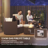 Outsunny Five Piece Rattan Garden Furniture Set with Gas Fire Pit Table and Footstool - Brown and Cream White(m-5)