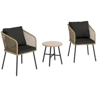 Outsunny Three-Piece Cut-Out Rattan Chair and Table Set - Brown/Black(m-10)