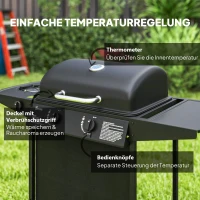Outsunny Gasgrill 7 KW Grillwagen inkl 3 Brenner Seitenkocher Rolle Deckel 107 x 54 x 96 cm Schwarz(m-5)