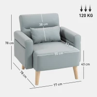 HOMCOM Sillón Tapizado en Cuero Sintético Respaldo con Costuras y Patas de Madera para Salón o Dormitorio 77x78x78 cm Gris(m-3)