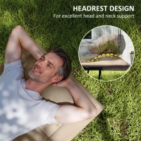 Outsunny Folding Camping Bed for Adults with Cushion, Heavy Duty Portable Travel Camping Cot with Headrest, Side Pocket and Non-Slip Foot Pads for Outdoor Beach Travel Office, Khaki(m-4)