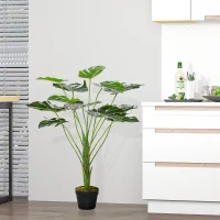 Outsunny Monstera Artificiale in Plastica con 13 Foglie, Pianta Finta con Vaso per Interno ed Esterno Alta 85cm(m-6)