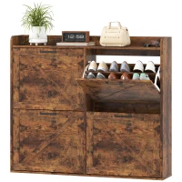 HOMCOM Sapateira de 4 Portas com Prateleiras Ajustáveis Estilo Industrial para 24 Pares de Sapatos 120x24x103 cm Castanho Rústico(m-11)