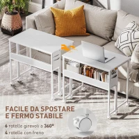 HOMCOM Scrivania Pieghevole Salvaspazio a Ribalta con Scaffale, Tasca Portaoggetti e Ruote, Bianco(m-6)