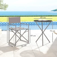 Outsunny Conjunto de Móveis de Jardim de 3 Peças com 2 Cadeiras Dobráveis Mesa com Bancada em Vidro Temperado Cinza Escuro(m-3)