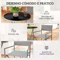 Outsunny Conjunto de Móveis de Jardim de 3 Peças com 2 Cadeiras Dobráveis Mesa com Bancada em Vidro Temperado Cinza Escuro(m-6)