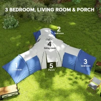 Outsunny 6-9 Man Tent with Bedrooms and Living Room, Accessories Included, Blue(m-4)