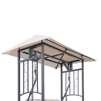 Outsunny Balancelle de Jardin 2 Places Style Colonial Grand Confort Matelas + tablettes Supports métal époxy Gris foncé Polyester Gris Clair(m-9)