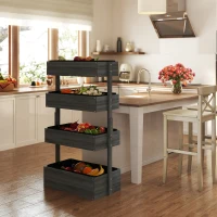 Outsunny Four-Tier Basket Wooden Plant Stand - Grey(m-8)