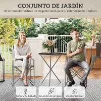 Outsunny Conjunto de Jardín 3 Piezas con Mesa Redonda de Vidrio Templado y 2 Sillas Plegables con Asientos de Malla Transpirable(m-4)