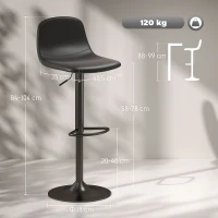 HOMCOM 2-delige Set Barkrukken, Draaibare Barstoelen met Kunstleren Bekleding, met Rugleuning en Voetsteun, Metalen Basis, Zwart(m-3)