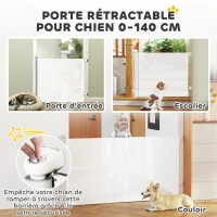 PawHut Barrière rétractable pour chien de 0 à 144 cm barrière d'escalier et de portes pour chien chat avec verrouillage blanc(m-4)