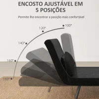 HOMCOM Sofá Cama Sofá Convertível em Cama de 2 Lugares Dobrável com Encosto Ajustável em 5 Níveis e 2 Almofadas 102x73x81 cm Preto(m-5)