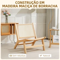 HOMCOM Cadeira para Sala de Estar Nórdica com Encosto e Assento Amplo em Vime Estrutura de Madeira  64x70x74 cm Madeira e Bege(m-5)
