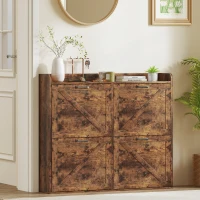 HOMCOM Sapateira de 4 Portas com Prateleiras Ajustáveis Estilo Industrial para 24 Pares de Sapatos 120x24x103 cm Castanho Rústico(m-8)