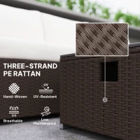 Outsunny Five Piece Rattan Garden Furniture Set with Gas Fire Pit Table and Footstool - Brown and Cream White(m-7)