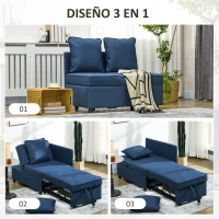 HOMCOM Sofá Cama de 1 Plaza con Respaldo Ajustable Sillón Cama Individual con Almohadas para Dormitorio Apartamento Azul(m-4)