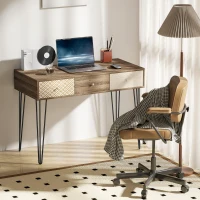 HOMCOM Secretária Estilo Boémio Mesa Secretária com 3 Gavetas e Pés de Ferro para Escritório Dormitório Tocador 105x50x75 cm Madeira(m-2)