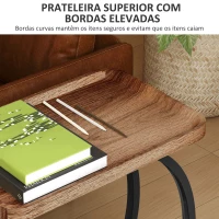 HOMCOM Mesa Auxiliar em Forma de C com Rodas para Sofá com Prateleiras Estrutura de Aço 52x34x60 cm Madeira e Preto(m-6)