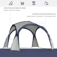 Outsunny Abrigo de Campismo 3,5x3,5 m Toldo de Campismo Dobrável com Gancho Proteção UV e Bolsa de Transporte Cinza e Azul(m-4)