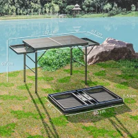 Outsunny Mesa Dobrável Campismo de Alumínio 137x62x67 cm com Laterais Abatíveis Altura Ajustável Bancada Metálica de Grade Preto(m-3)