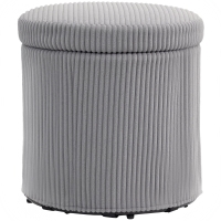 HOMCOM Puff de Arrumação Baú de Arrumação Redondo Estofado em Veludo Cotelê  Tampa Removível Ø40x41 cm Cinza Claro