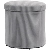 HOMCOM Puff de Arrumação Baú de Arrumação Redondo Estofado em Veludo Cotelê  Tampa Removível Ø40x41 cm Cinza Claro(m-1)
