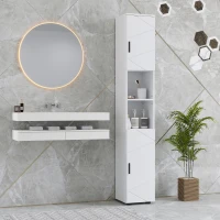 kleankin Line Embossed Tall Bathroom Storage Cabinet - White(m-7)