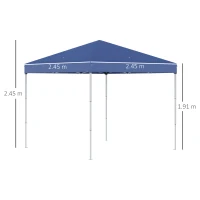 Outsunny Gazebo Pieghevole e Impermeabile in Tessuto Oxford con Corde e Picchetti, 2.45x2.45x2.45 m, Blu(m-3)