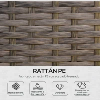 Outsunny Conjunto de 4 Muebles de Jardín de Ratán PE Sillón Sofá Doble y Mesa de Café con Cojines Lavable para Exterior Terraza Patio Marrón y Caqui(m-4)