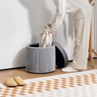 HOMCOM Puff de Arrumação Baú de Arrumação Redondo Estofado em Veludo Cotelê  Tampa Removível Ø40x41 cm Cinza Claro(m-9)