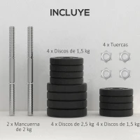 HOMCOM Juego de Mancuernas Ajustables de 25kg con Discos de 2,5/1,5/1,25kg y Barras de 2kg para Gimnasio en Casa(m-6)