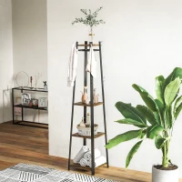 HOMCOM Appendiabiti da Terra con 8 Ganci, 3 Ripiani e Mensola Superiore, 42x42x170 cm, Marrone(m-8)