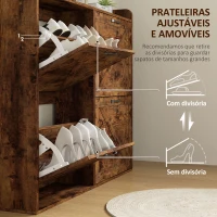 HOMCOM Sapateira de 4 Portas com Prateleiras Ajustáveis Estilo Industrial para 24 Pares de Sapatos 120x24x103 cm Castanho Rústico(m-5)