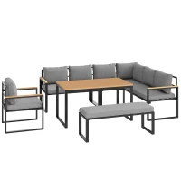 Outsunny Six Piece L Shaped Garden Furniture Set with 3 Loveseats - Natural Wood Finish(m-1)