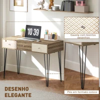 HOMCOM Secretária Estilo Boémio Mesa Secretária com 3 Gavetas e Pés de Ferro para Escritório Dormitório Tocador 105x50x75 cm Madeira(m-5)