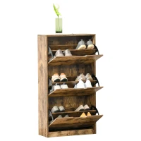 HOMCOM Industrial Shoe Cabinet with 3 Flip Drawers, Narrow Shoe Storage Cabinet for 18 Pairs, Freestanding Slim Shoe Storage Organiser for Entryway, Hallway, Rustic Brown(m-10)