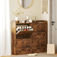 HOMCOM Sapateira de 4 Portas com Prateleiras Ajustáveis Estilo Industrial para 24 Pares de Sapatos 120x24x103 cm Castanho Rústico(m-2)