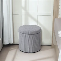 HOMCOM Puff de Arrumação Baú de Arrumação Redondo Estofado em Veludo Cotelê  Tampa Removível Ø40x41 cm Cinza Claro(m-2)