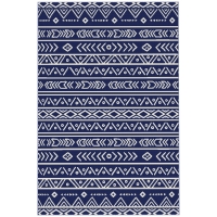 Outsunny Reversible Outdoor Rug with Carry Bag, Waterproof Plastic Straw Mat for Garden, Deck, RV, Picnic, Beach, Camping, 182 x 274cm, Dark Blue and White