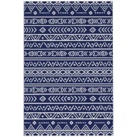 Outsunny Reversible Outdoor Rug with Carry Bag, Waterproof Plastic Straw Mat for Garden, Deck, RV, Picnic, Beach, Camping, 182 x 274cm, Dark Blue and White(m-1)